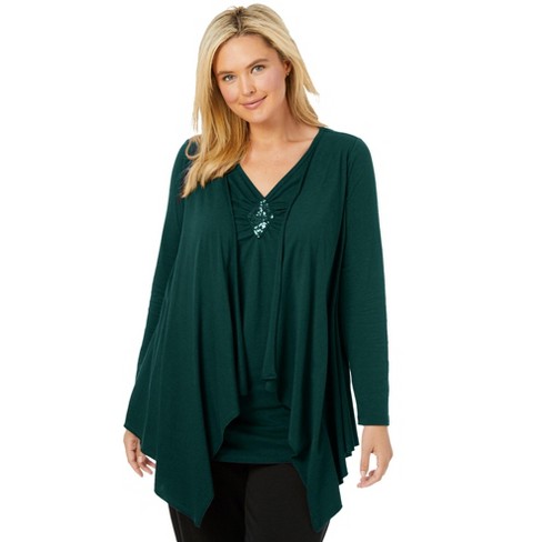 Woman Within Women's Plus Size Layered Look Long Top With Sequined Inset - image 1 of 4