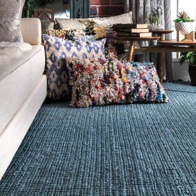 Handcrafted Blue Jute Rectangular Runner Rug, 2' 6" x 12'