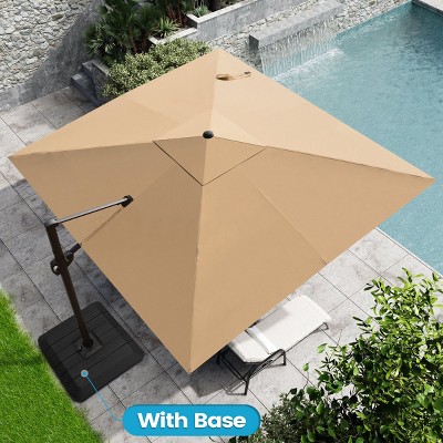 Crestlive Products 11FT Square Cantilever Umbrella Outdoor 360 Degree Rotation Offset Umbrella 6 Heights Adjustable with Base
