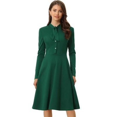 Allegra K Women's Work Sheath Tie Neck Knit Long Sleeve Midi Dress Green  X-large : Target