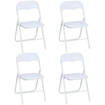 Folding Chairs with Padded Seats, White Metal Folding Chairs with Non-Slip Feet Pads- Set of 4