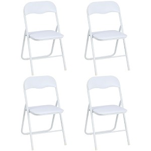 Folding Chairs with Padded Seats, White Metal Folding Chairs with Non-Slip Feet Pads- Set of 4 - 1 of 4