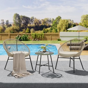 3 Piece Patio Bistro Set, Outdoor Acapulco Chairs Set of 2 with Glass Top Table, All Weather Modern Patio Chairs with Cushions for Deck, Backyard - 1 of 4