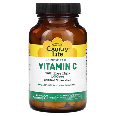 Country Life Time Release Vitamin C with Rose Hips, 1,000 mg, 90 Tablets
