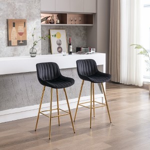 Skran 30 inch Set of 2 Bar Stools,with Chrome Footrest Velvet Fabric Counter Stool Golden Leg Simple High Bar Stool - 1 of 4
