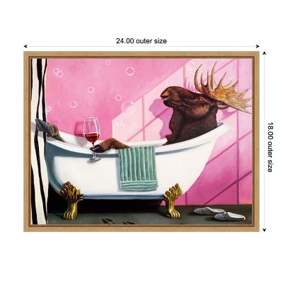 Whimsical Moose in Bath Framed Canvas Print 18x24