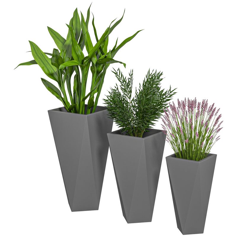 Outsunny Tall Planters Set of 3, MgO Indoor Outdoor Planters with Drainage Holes, Stackable Flower Pots for Garden, Patio, Balcony, Front Door, 1 of 7