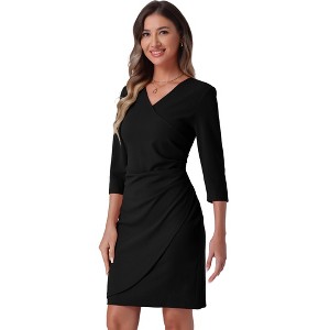 INSPIRE CHIC Women's 3/4 Sleeve Ruched V Neck Wedding Guest Casual Elegant Dress - 1 of 4