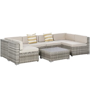 Resenkos 7-Piece Rattan Sectional Set, Outdoor Sectional Furniture, PE Rattan, Beige - 1 of 4