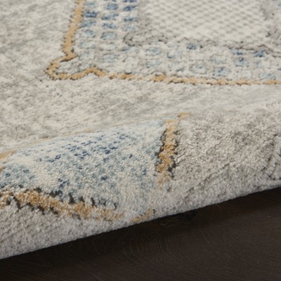 Reversible Grey/Ivory/Blue Diamond Synthetic Area Rug 3' x 5'