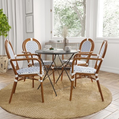 Set of Four White & Gray Bistro Chairs with Cushions and Aluminum Frame