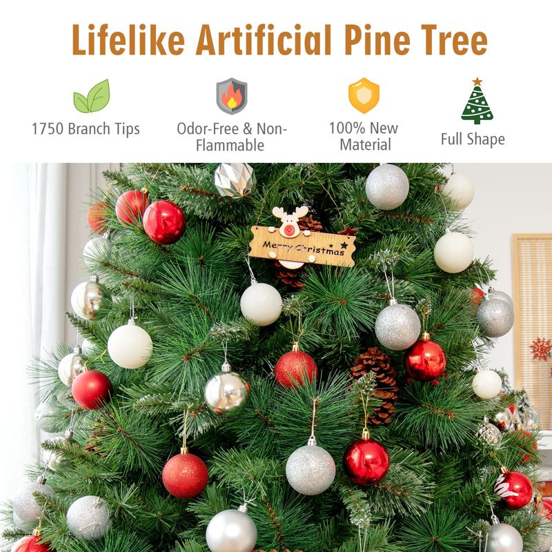Tangkula 8ft Pre-Decorated Holiday Christmas Tree Unlit Artificial Pine Tree w/ Red Berries, 5 of 11
