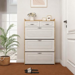 1250 White +Oak Color shoe cabinet with 3 doors 2 drawers,large space for storage - 1 of 4