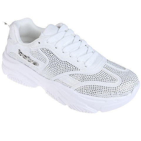 Женские кроссовки Bebe Fashion Platform Lace-Up Shoes - Chunky Sneakers with Mesh & Rhinestone Accents, White, цвет: Белый