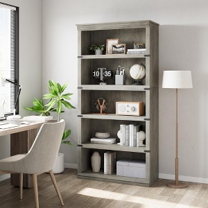5 Tier Wood Bookcase, Farmhouse Book Shelf with Storage, 71" Tall Book Case Wooden Bookcase - 1 of 4