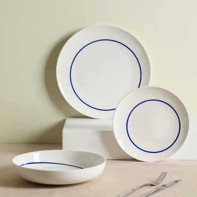 Luna Blue and White Porcelain 12-Piece Dinnerware Set, Service for 4