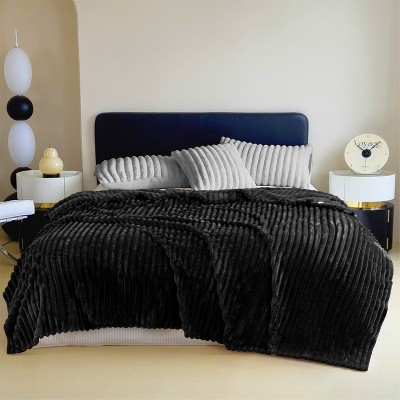Striped Flannel Fleece Blanket Queen Reversible Bed Blankets 400 GSM Plush Warm Cozy Throw for Sofa Couch Bed Christmas Gift - COTTONPASSION