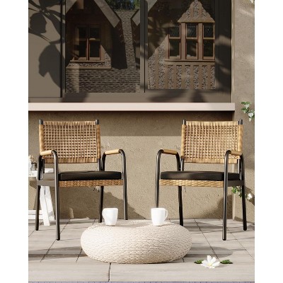 Outdoor Dining Chairs Set of 2, Patio Wicker Chairs with Cushions & Armrests for All-Weather