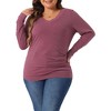 Agnes Orinda Women's Plus Size Knitted Buttons Decor Ruched Waist Long Sleeve V Neck T-shirts - 2 of 4