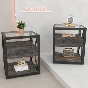 ACEPANO 17.72 in. W Set of 2 Modern End Table with Drawer, MDF & Tempered Glass Top-Gray - 1 of 4