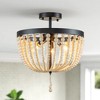 C Cattleya 13.75 in. 3-Light Black Finish Natural Wood Beaded Semi Flush Mount - 2 of 4