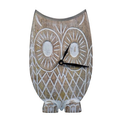 Handcarved White Wood Battery Operated Owl Table Clock - Foreside Home & Garden
