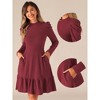INSPIRE CHIC Women's Crew Neck Stretchy Puff Long Sleeve Ruffle Knit Dresses - 2 of 4