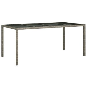 vidaXL Patio Table, Gray 74.8"x35.4"x29.5" Tempered Glass and Poly Rattan - 1 of 4