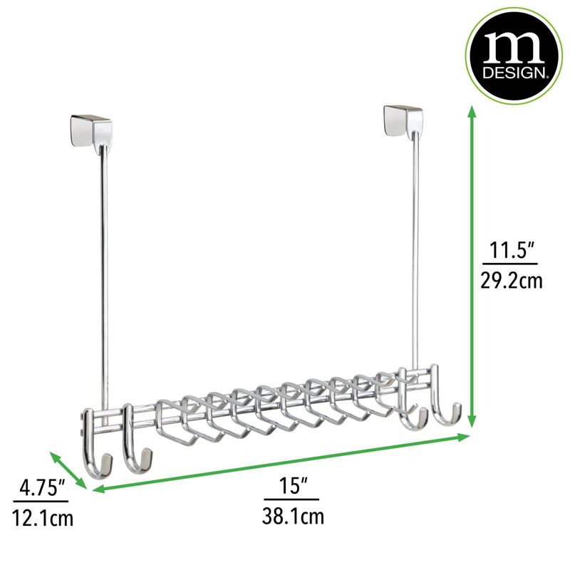 mDesign Metal Over Door Hanging Storage Rack for Ties, Belts, 24 Hooks - Chrome, 3 of 7