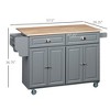 Rolling Kitchen Island Cart with Drop Leaf, Kitchen Cart on Wheels with Wood Top, 2 Drawers and 2 Storage Cabinets, Island Table for Kitchen - 3 of 4