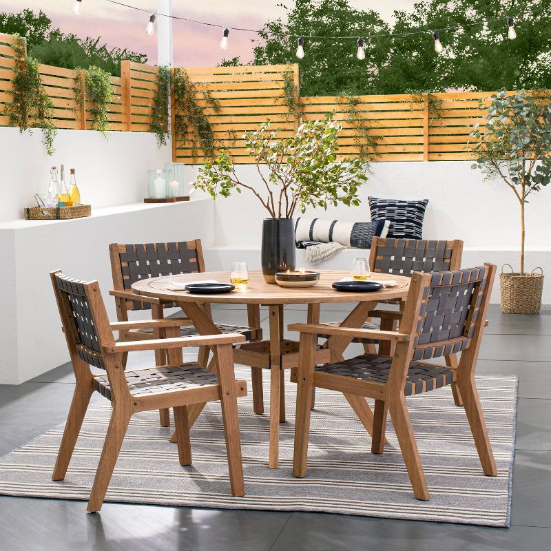 2pc Wood &#38; Strapping Outdoor Patio Dining Chairs Arm Chairs Brown - Threshold&#8482; designed with Studio McGee, 2 of 12