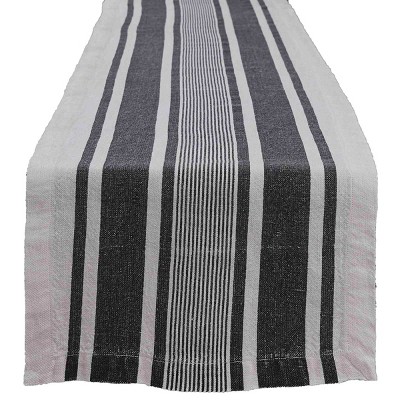 Split P Stripe Linen Table Runner - 60"L - Bleach And Black