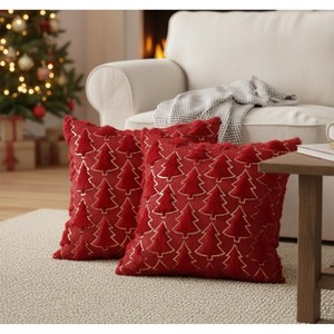 LISM 18"x 18" Christmas Tree Decorative Faux Fur Pillow Covers Set of 2 - 1 of 4