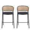 Set of 2 Black Mid-Century Barstools with Faux Leather Seat,Rattan Back & Metal Frame,40.5''H for Kitchen Island-Baofuwish - 2 of 4