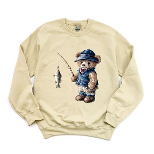Simply Sage Market Women's Graphic Sweatshirt Teddy Bear Fisherman - 1 of 4