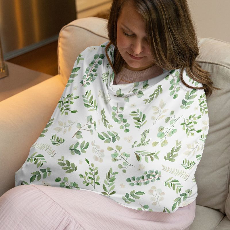 Sweet Jojo Designs Gender Neutral 5-in-1 Multi Use Baby Nursing Cover Botanical Leaf Green and White, 3 of 5
