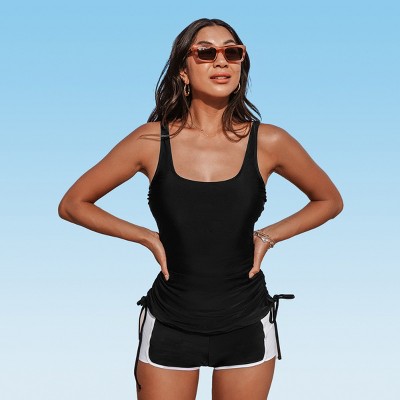 Women's Drawstring Tank Top & Shorts Available in Plus Tankini Sets Swimsuit (XS-4X)- Cupshe