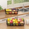 2-Tier Fruit Basket with Side Hooks, Removable Metal Storage Basket Stand with Wooden Handle, Black - 3 of 4