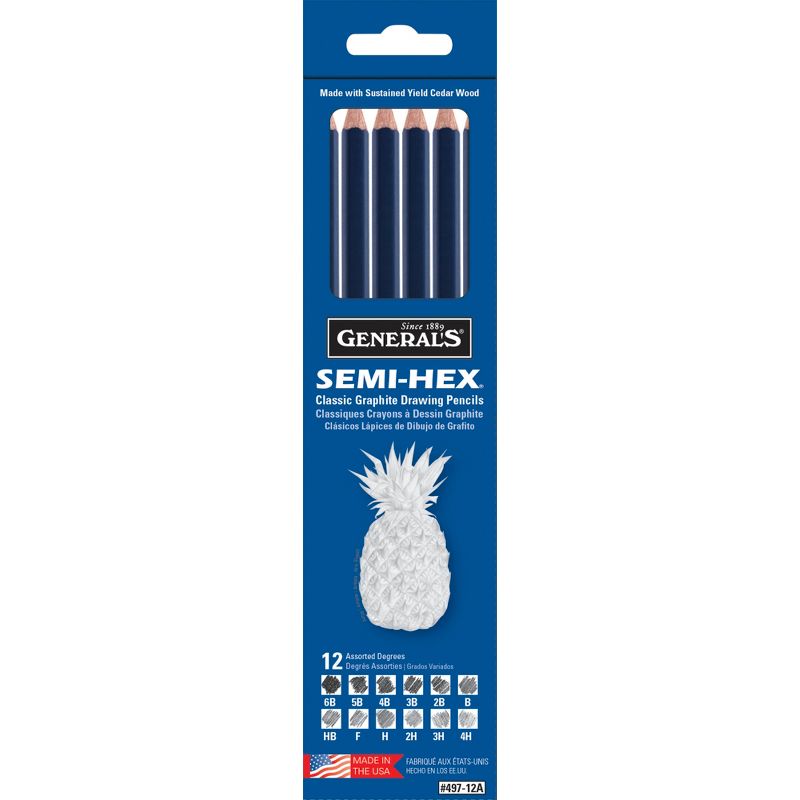 Generals Semi-Hex Classic Graphite Drawing Pencils, Assorted Tips, Black, Set of 12, 1 of 4
