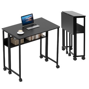 Folding Desk Small Rolling Desk w/Storage Shelf, 31.5 Inch Foldable Computer Table for Small Spaces, Sofa Table with Wheels for Home Office - 1 of 4