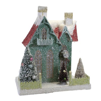 Christmas 13.0" Green Cottage Putz House Snowman  -  Decorative Figurines