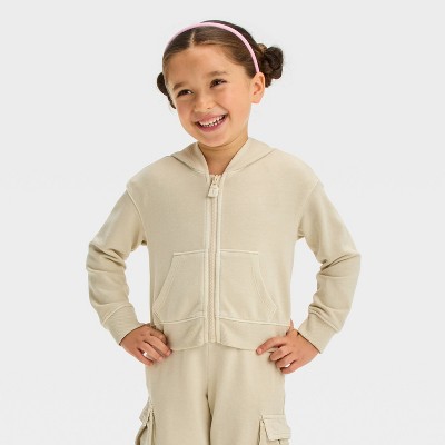 Image of Toddler Girls' French Terry Zip-Up Sweatshirt - Cat & Jack™ Cream 18M