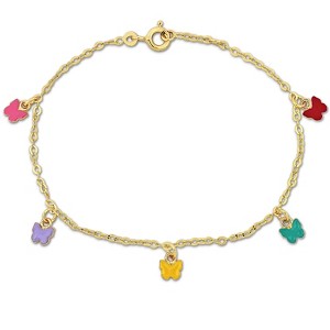 EVERLY JEWELRY | 14K Yellow Gold Multi-color Enamel Butterfly Charm Rolo Chain Bracelet, 5.5 inch - 1 of 4
