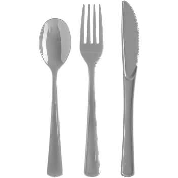 Exquisite Silver Plastic Utensil Cutlery Set Forks Spoons Knives- 150 Pack