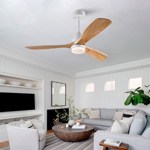 52 Inch Solid Wood Ceiling Fan With Remote And LED Light, Modern Farmhouse Ceiling Fan With Reversible DC Motor For Indoor Or Outdoor Use - 1 of 4