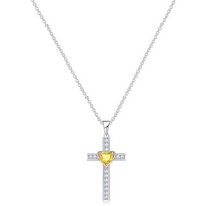 Molenia Birthstone Cross Necklace for Women, 925 Sterling Silver Heart Cross Pendant Necklace Fine Cross Jewelry Birthday Gifts for Her 18"+4" Inches - 1 of 4