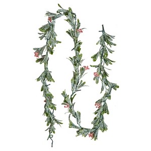 VEVOR Christmas Garland, 6.6-FT Realistic Greenery Decorated with Vines, Olive Leaves, and Berries, Evergreen Faux Garlands with Light String ,Green - 1 of 4