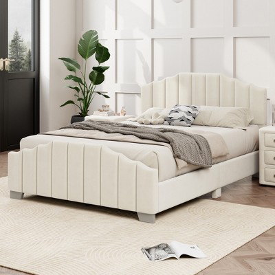 Full/Queen Size Velvet Upholstered Platform Bed Frame with Vertical Channel Tufted Headboard and Footboard - ModernLuxe