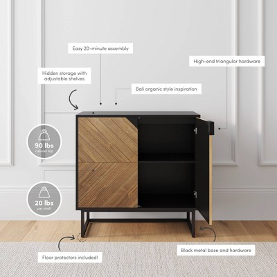 Matte Black and Fir Wood Freestanding Storage Cabinet with Adjustable Shelves