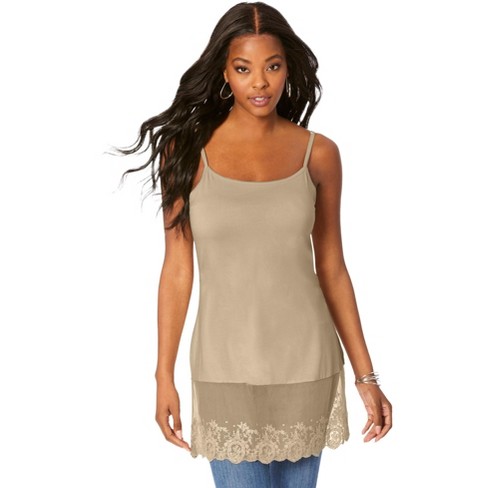 Roaman's Women's Plus Size Lace-hem Camisole, 34/36 - Sandy Beige